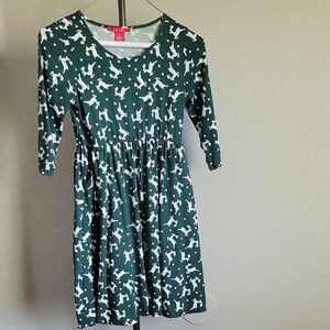 Emma & Elsa Charming Green Kids Dress with White Pattern